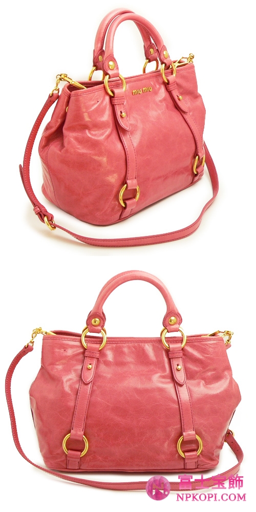 ミュウミュウ MIUMIU ハンドバッグ/ショルダーバッグ 2WAY ストラップ付き ヴィンテージ調 レザー ローズピンク（ROSA） RN0685 VITELLO SHINE ROSA
